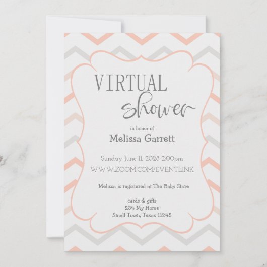 Pastel Peach und Gray Zig Zag Virtual Einladung (Vorderseite)