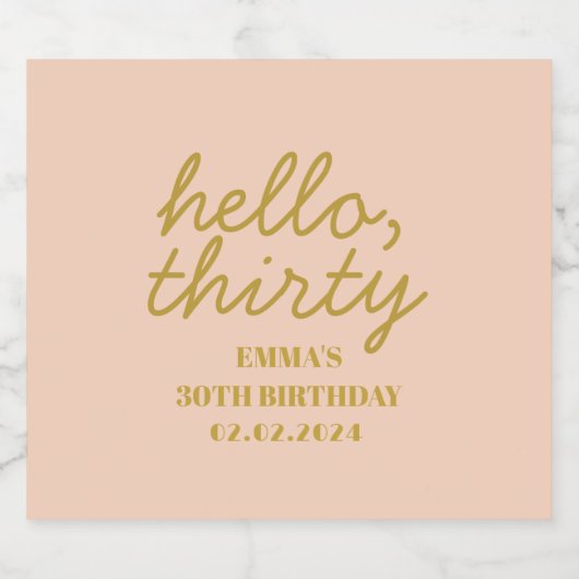 Pastel Peachy Hello Thirty Birthday Favor Box Bierflaschenetikett (Einzelnes Label)