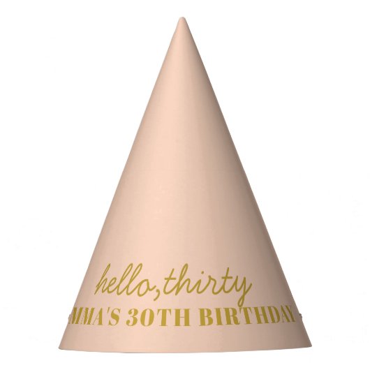 Pastel Peachy Hello Thirty Birthday Party Hat Partyhütchen (Vorderseite)