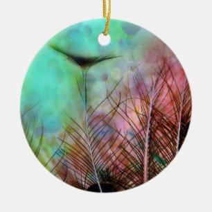 Pastel Peacock Feathers Keramikornament
