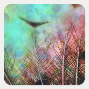 Pastel Peacock Feathers Quadratischer Aufkleber
