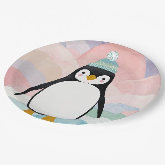 Pastel Penguin Peak Pappteller (Schrägansicht)