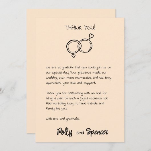 Pastel Penmanship Danke Card Apricot Einladung (Vorne/Hinten)