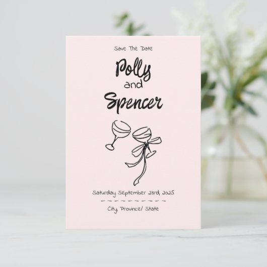 Pastel Penmanship Save the Date Blush (Stehend Vorderseite)