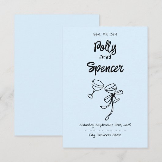 Pastel Penmanship Save the Date Cloud Blue (Vorne/Hinten)