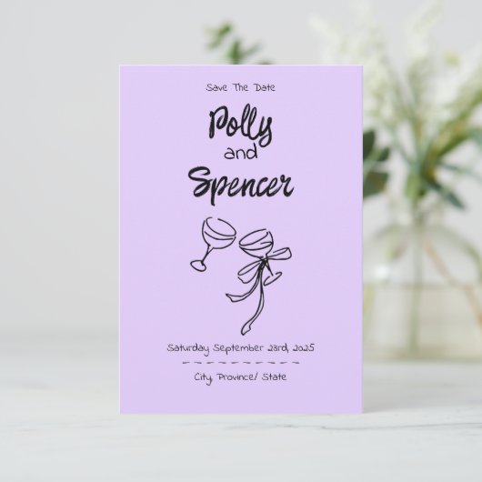 Pastel Penmanship Save the Date Lavender (Stehend Vorderseite)