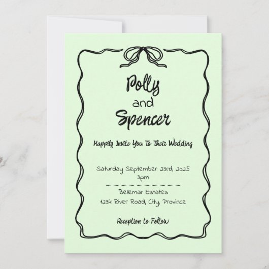 Pastel Penmanship Wedding Einladung Pale Fern (Vorderseite)