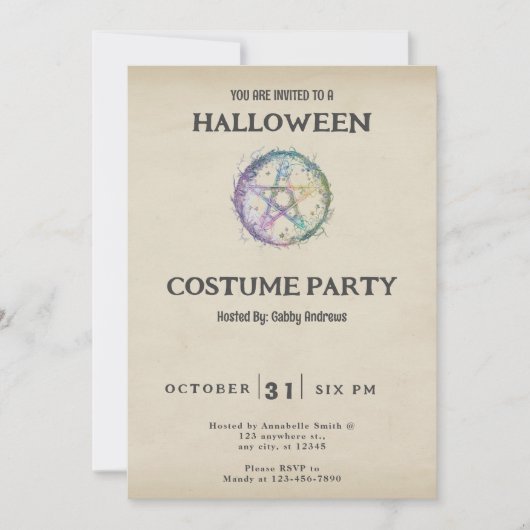 Pastel Pentagram Vintag Halloween Einladung (Vorderseite)