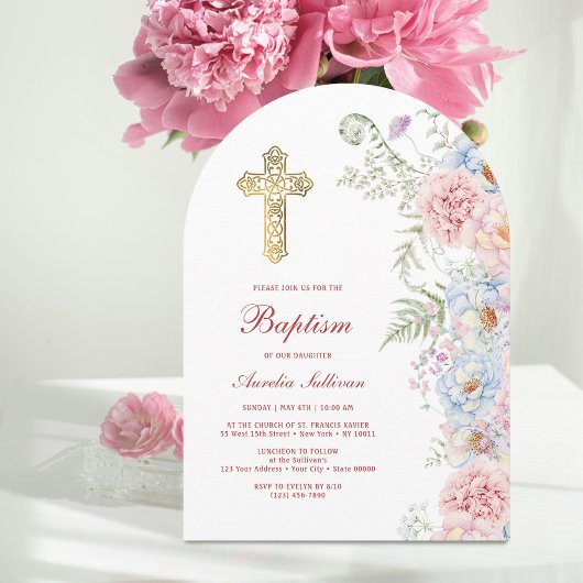 Pastel Peonies Arch Baptism Einladung