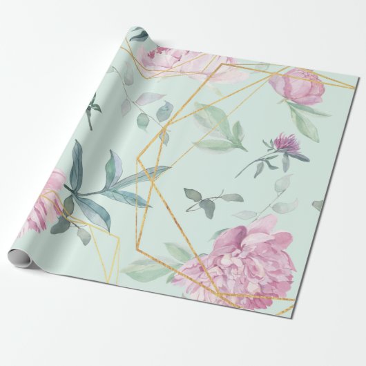 Pastel Peonies Geometric Floral Wedding Geschenkpapier (Ungerollt)