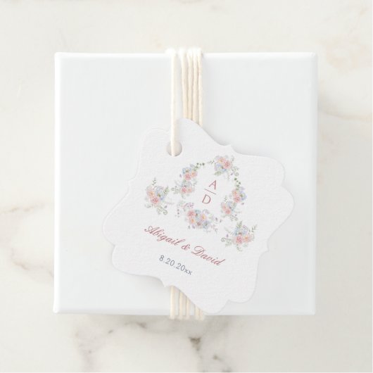 Pastel Peonies Rahmen Hochzeitsmonogramme Geschenkanhänger (Beispiel)