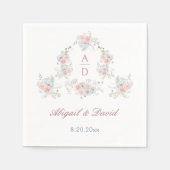 Pastel Peonies Rahmen Hochzeitsmonogramme Serviette (Vorderseite)