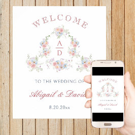 Pastel Peonies Rahmen Hochzeitsmonogramme Willkomm Poster