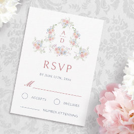 Pastel Peonies Rahmen Wedding Monogram RSVP Card