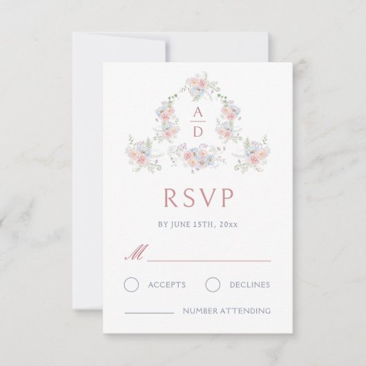 Pastel Peonies Rahmen Wedding Monogram RSVP Card (Vorderseite)