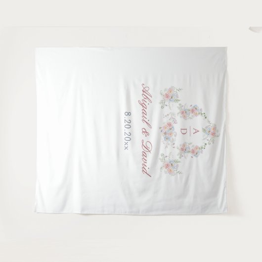 Pastel Peonies Rahmen Wedding Monogramm Hintergrun Wandteppich (Vorderseite (Horizontal))