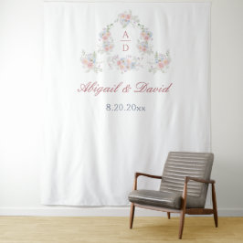 Pastel Peonies Rahmen Wedding Monogramm Hintergrun Wandteppich