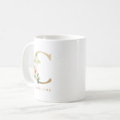 Pastel Peony Floral Letter C Gold Foil Monogramm Kaffeetasse (Vorderseite Links)