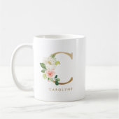 Pastel Peony Floral Letter C Gold Foil Monogramm Kaffeetasse (Links)