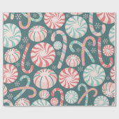 Pastel Peppermint Candy Cane Nahtloses Muster Geschenkpapier (Flach)
