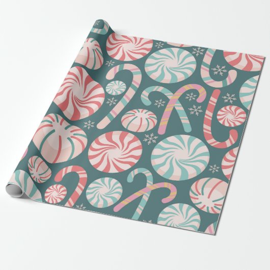 Pastel Peppermint Candy Cane Nahtloses Muster Geschenkpapier (Ungerollt)