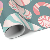 Pastel Peppermint Candy Cane Nahtloses Muster Geschenkpapier (Rolleneckpunkt)