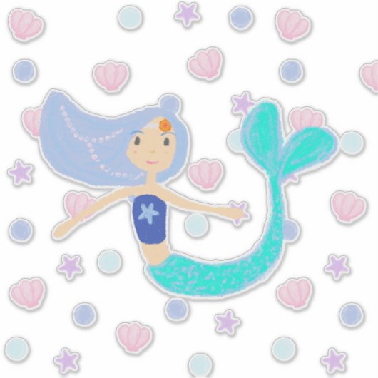 Pastel Periwinkle Mermaid Princess Seashells Pearl Aufkleber (Vorderseite)