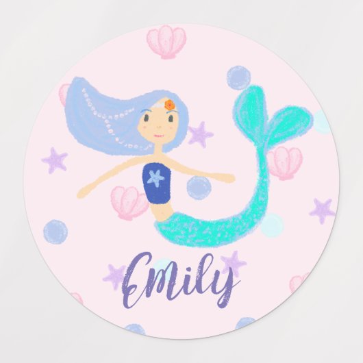 Pastel Periwinkle Mermaid Princess Seashells Pearl Etiketten (Design 1)