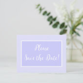 Pastel Periwinkle Save the Date Postcard Einladungspostkarte (Stehend Vorderseite)