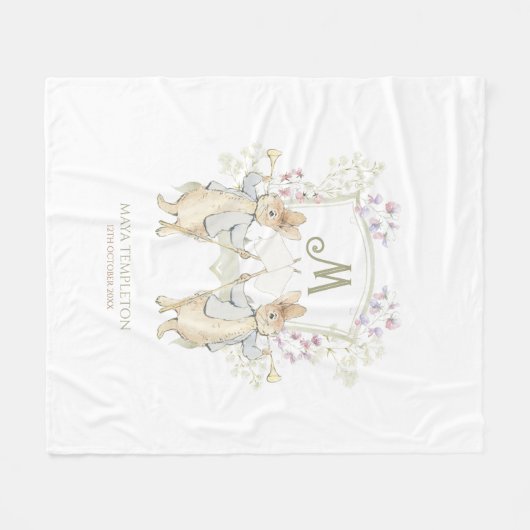 Pastel Peter der Rabbit Monogram Twins Baby Dusche Fleecedecke (Vorderseite (Horizontal))