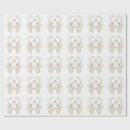 Pastel Peter der Rabbit Monogram Twins Baby Dusche Geschenkpapier (Flach)