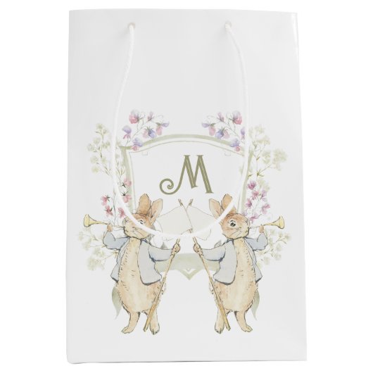 Pastel Peter der Rabbit Monogram Twins Baby Dusche Mittlere Geschenktüte (Vorderseite)
