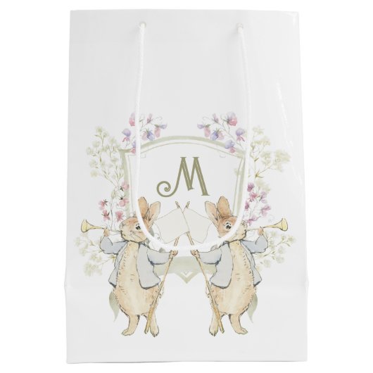 Pastel Peter der Rabbit Monogram Twins Baby Dusche Mittlere Geschenktüte (Rückseite)