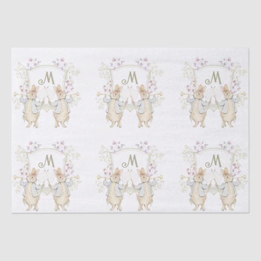 Pastel Peter der Rabbit Monogram Twins Baby Dusche Seidenpapier (Vorderseite)