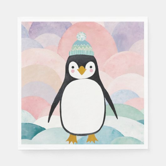 Pastel-Pinguin-Gipfel Serviette (Vorderseite)
