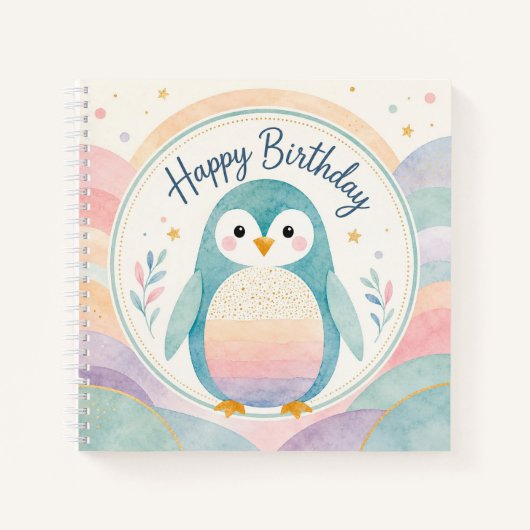 Pastel-Pinguin-Regenbogen-Geburtstagsfeier Notizblock (Vorderseite)