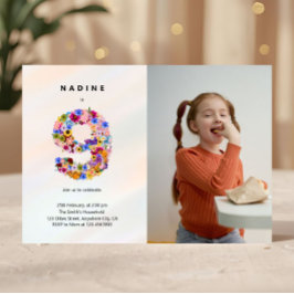 Pastel Pink 9. Geburtstag Blumenladen Foto Einladung