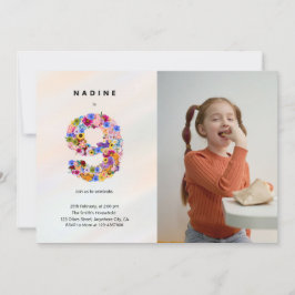 Pastel Pink 9. Geburtstag Blumenladen Foto Einladung