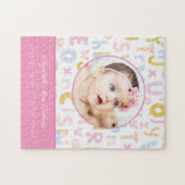 Pastel Pink ABC Birth Record Stat Baby Girls Foto Puzzle (Horizontal)