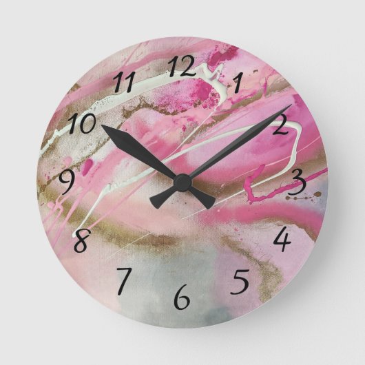 Pastel Pink Abstract Art on Canvass Runde Wanduhr (Vorderseite)