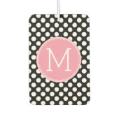 Pastel Pink and Black Polka Dots Custom Monogram Autolufterfrischer (Vorderseite)