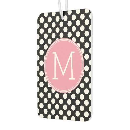 Pastel Pink and Black Polka Dots Custom Monogram Autolufterfrischer (Links)