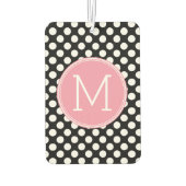 Pastel Pink and Black Polka Dots Custom Monogram Autolufterfrischer (Rückseite)
