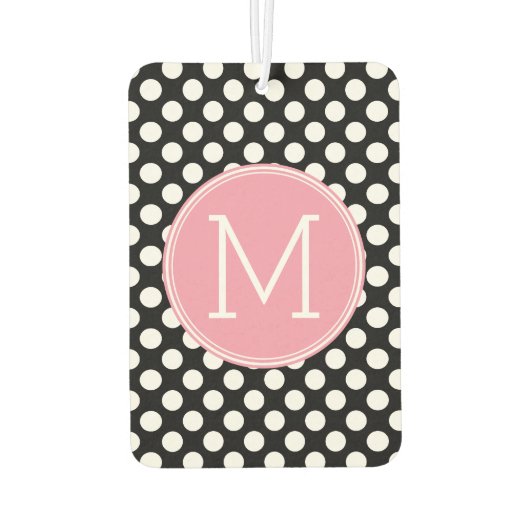 Pastel Pink and Black Polka Dots Custom Monogram Autolufterfrischer (Rückseite)