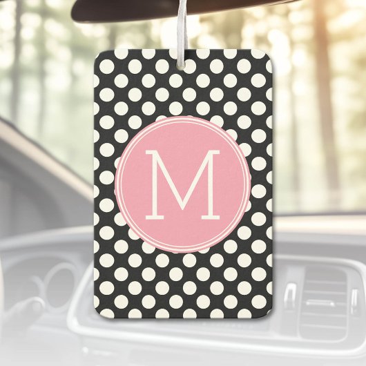 Pastel Pink and Black Polka Dots Custom Monogram Autolufterfrischer