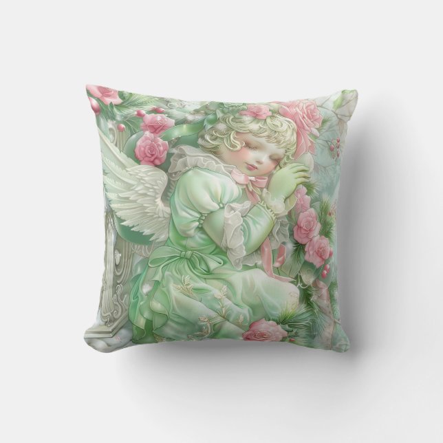 Pastel Pink and Green Christmas Throw Pillow Kissen (Vorderseite)