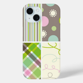 Pastel Pink Aqua Karierter Karo Dots Scribble Must iPhone 15 Hülle