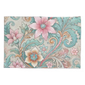Pastel Pink Aquamarin Boho Indonesische Batik Flor Kissenbezug (Rückseite)