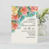 Pastel Pink Aquamarin Gelb Blütenhochzeit Einladun Einladung (Stehend Vorderseite)