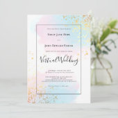 Pastel Pink Aquamarin Watercolor Gold Virtual Wedd Einladung (Stehend Vorderseite)